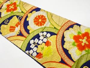 リサイクル　青海波に華紋・菊桐・蝶模様織出し袋帯